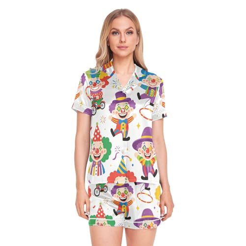 Pijama de payaso colorido camisa manga corta conjunto dos piezas ropa de descanso mujer