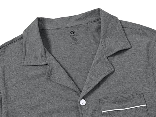 MoFiz Men's Cotton Pajamas Sets Sleepwear Short Sleeve Button Down Shirt and Pants Loungewear Soft Pjs Lounge Set4