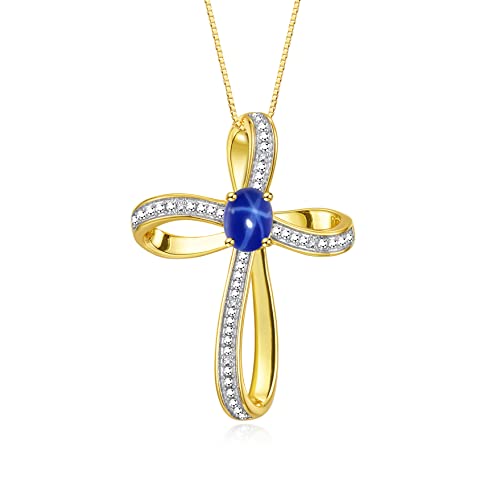 Rylos Yellow Gold Plated Silver Cross Necklace: Gemstone & Diamond Pendant, 18 Chain, 8X6MM Birthstone, Elegant Women's Jewelry