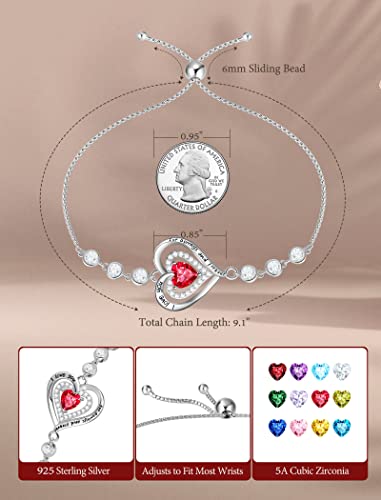 Jowaia Bracelets For Women 925 Sterling Silver July Birthstone Bracelet For Girls Forever Love Heart Created Ruby Jewelry Adjustable Link Tennis Bracelet Birthday Gift Valentine's Day Mother's Day Gifts For Mom Her Women Girlfriend #TOP3