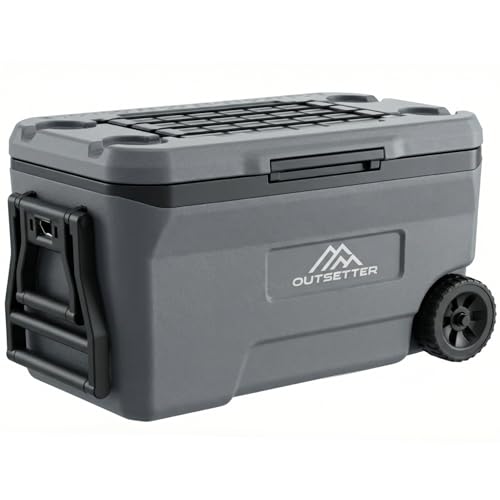 47L Cool Box with Ice Block | Heavy-Duty Insulated Hard Cooler | Keeps Ice for up to 4 Days | 2 Cup Holders| with handles & wheeles | Full foam insulation | Hard Cooler for Travel, Car,Camping