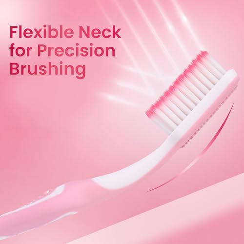 Image of Enshine Advance Clean+ Soft Toothbrush for Adults - Pack of 8 | Ultra Soft Tapered PBT Bristles | Tooth Brush Set with Non-Slip Grip | Manual Toothbrushes for Sensitive Gums & Enamel | Color Pink