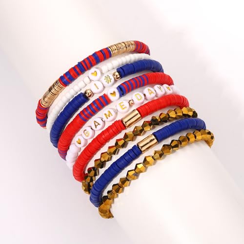 Vogueknock 9 Pack Game Day Bracelets For Women Stackable Heishi Beaded Stretch Bracelet Football Sport Fan Bracelet Sports Game Team Jewelry Accessories Gifts thumb #1