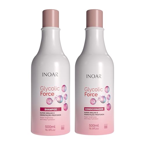Inoar Glycolic Force Shampoo & Conditioner Bundle with Glycolic Acid for Deep Cleansing, Intense Hydration & Renewed Shine, 2 x 16.9 fl.oz