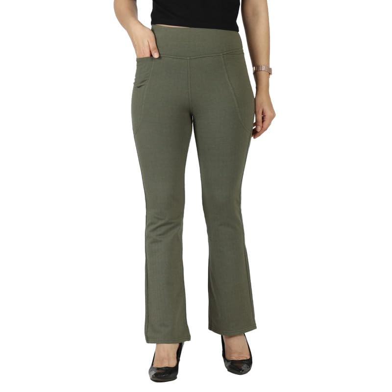 BlissClub Werk-It Flare Pants for Women Office Wear, Formal Cotton Trousers for Women with High Waist and 4 Pockets
