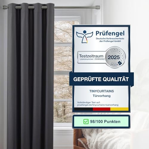 Praktisches Set ohne Bohren: 2x Vorhang + 1x Klemmstange silber 70-120 cm + 2x Raffhalter mit Magnet blickdicht & verdunkelnd, als Raumteiler, Fenster & Tür Anthrazit Thermovorhang 175x135cm