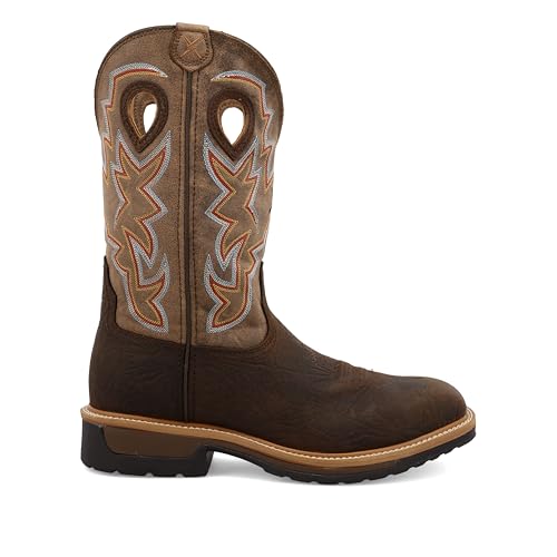 Twisted X Men's 12" Western Work Boot, Square Toe Alloy Toe, Taupe & Bomber, 13 EE4