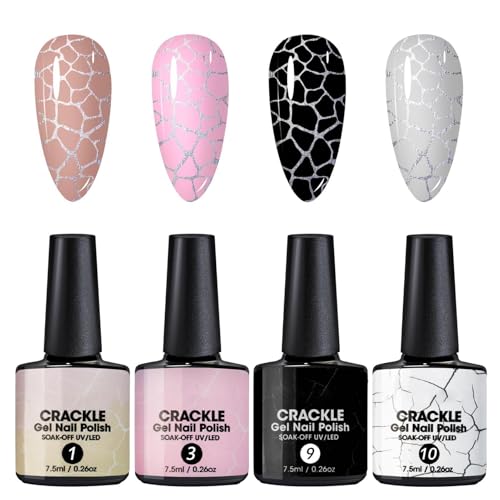 Crackle Lot de 4 vernis à ongles - Effet déchiré magique pour - 4 couleurs - Vernis à ongles Krakelier pour le design des ongles DIY - Séchage rapide et durable - Cadeau pour femmes et filles