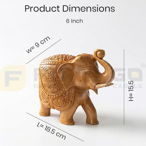 Image of EL05 Temple Elephant Statue 6 Inch Premium Handcrafted Kadam Wood Elephant Idol with Left Leg Forward for Home Mandir Pooja & Living Room Decor Office Traditional Indian Gifting - Pack of 1