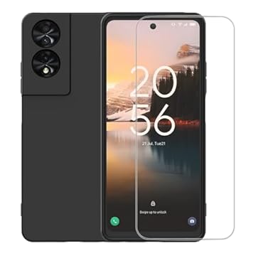Romozi Capa para TCL 40 NxtPaper 5G com protetor de tela de vidro temperado amortecedores de silicone, proteção antiarranhões, absorção de choque, capa de telefone para TCL 40 NxtPaper 5G preta