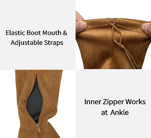 Image of Vepose Women's Suede Thigh High Over the Knee Boots with Block Heel | Above knee heeled silhouette, Tall shaft, Long boot shape, Inside zipper, 3.5 in heel, Skirt and jeans styling, Concerts