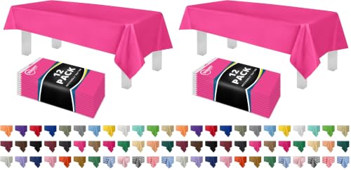 Image of Grandipity 24 Pack Premium Disposable Plastic Tablecloth 54 Inch. x 108 Inch. Decorative Rectangle Table Cover - Hot Pink