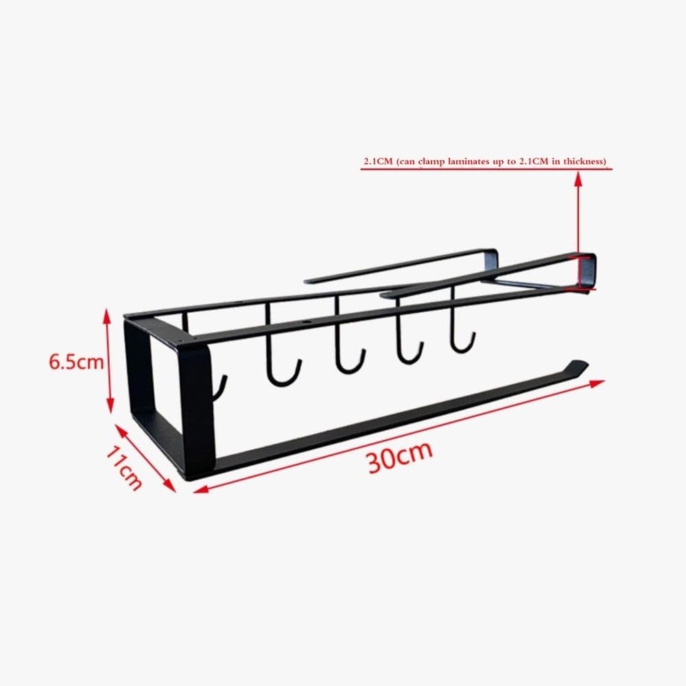 Portarotolo da cucina, in acciaio inox, per asciugamani di carta, sotto l'armadio, per bagno, cucina, accessori (nero)