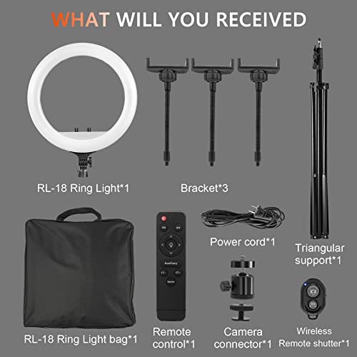 Aro De Luz Ring Light - 18 Inch 60 W Dimmable Led Ring Light Kit With Stand - Adjustable 3000-6000 K Color Temperature Lighting For Vlog, Makeup, Youtube, Camera, Photo, Video - Control With Remote #TOP1