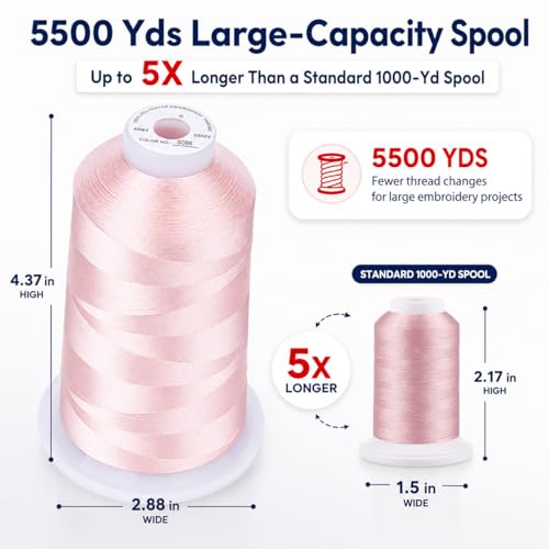 Image of Simthread 5000M 40WT Polyester Embroidery Thread, Light Peach Pink S086 | 5000M 40WT polyester thread feeds smoothly for machine embroidery, monograms, logos, patches and quilting.