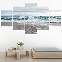 SIGNWIN 5 Panel Canvas Wall Art Aerial Beach Beach Coastal Cool Minimalism Multicolor Photography Relax/Calm for Home Decorations Ready to Hang - 60