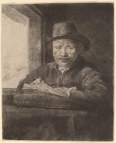 Dessin autoportrait à la fenêtre Rembrandt impression toile 60x90