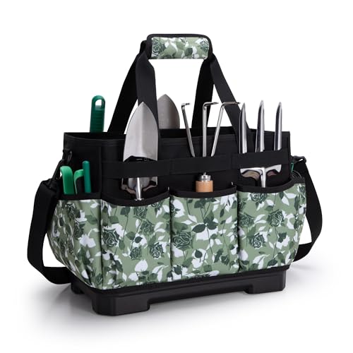 Marscamd Garden Tool Bag with Hard Bottom, Garden Tote with Shoulder Strap and Multiple Pockets (No...