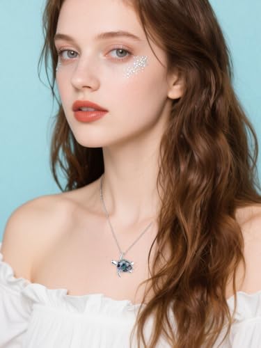 PRAYMOS Sea Turtle Necklace for Women 925 Sterling Silver Abalone Shell Turtle Jewelry Birthday Stocking Stuffers for Her4