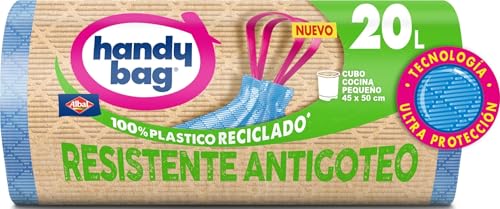 Handy Bag Bolsas de Basura Resistente Antigoteo, 100% Reciclado, Autocierre, 20L, 15 Bolsas, 1 Paquete