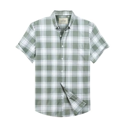 Alimens & Gentle Men's Short Sleeve Oxford Shirt Plaid Button Down Shirt with Pocket Green X Large