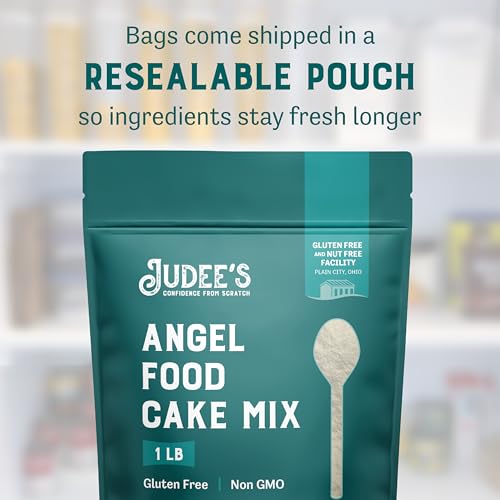 Judee's Gluten Free Angel Food Cake Mix - 1LB - Easy to Bake - Light and Fluffy Baking Mix - Delicious and 100% Gluten-Free - Ideal for Birthday Celebrations and Everyday Desserts
