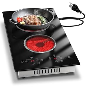 2 Burner Electric Cooktop, 12 Inch Electric Stove Top, 120V Double Burner Countertop Stove 2000W with Timer & 9-Level Adjustment, Sensor Touch Control, Child Lock, Built-in Radiant Cooktop Pladeca
