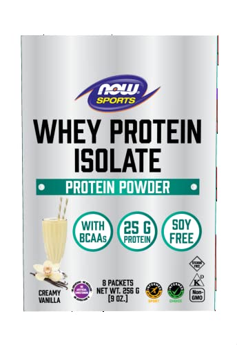 Image of NOW Sports Nutrition, Whey Protein Isolate, 25 g With BCAAs, Creamy Vanilla Powder, 8-Packets
