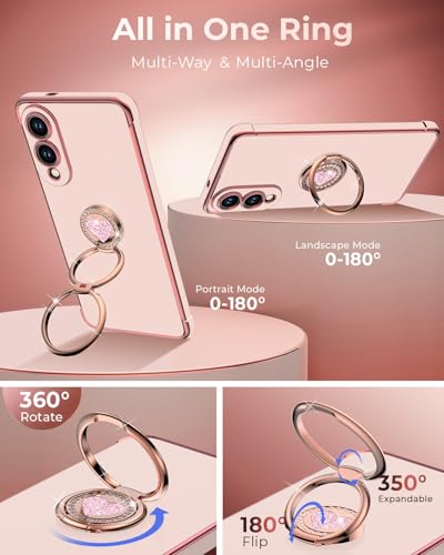 Image of XYZ for Galaxy S25 Edge Case with Stand, for Samsung Galaxy S25 Edge Case with Double Ring Kickstand, Women Girls Cute Love-Heart Bling Luxury Protective Phone Case for Samsung S25 Edge, Pink