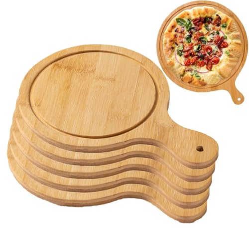 Tablas de bambú para servir pizza, pan y queso, platos de madera natural para entretener y servir comidas