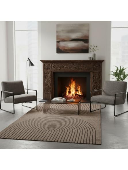 Tapis moderne motif arc 240x340 cm en velours marron pour grand salon contemporain