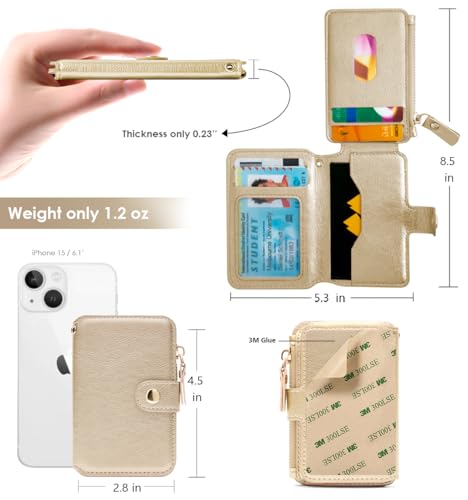 M-Plateau Small Wallet for Women, Phone Wallet with Zipper Coin Purse Credit Card Holder for Women Designed for iPhone 14 Plus Case (Gold)2