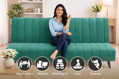 Image of Rosebell- Velvet Fabric Sofa Cum Bed 3-Seater Foldable Convertible Sofa, Modern Tufted Design Couch for Living Room, Guest Room & Office Green Color