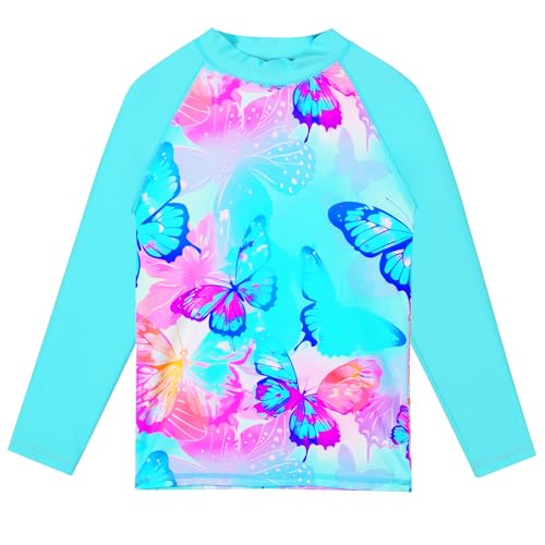 Image of TFJH E Girls Long Sleeve Two Piece Rash Guard Set UPF 50+ 3-13 Y | Stretchy & quick-dry fabric, breathable & lightweight, UPF 50+ sun protection, ideal for pool beach vacation
