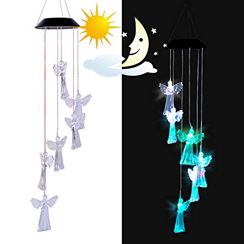 Arcpic Color Changing Solar Angel Wind Chime - LED Decorative Mobile, Waterproof Outdoor/Indoor Solar String Lights for Patio, Balcony, Party, Garden, Great Gift for Mom, Grandma, Birthday