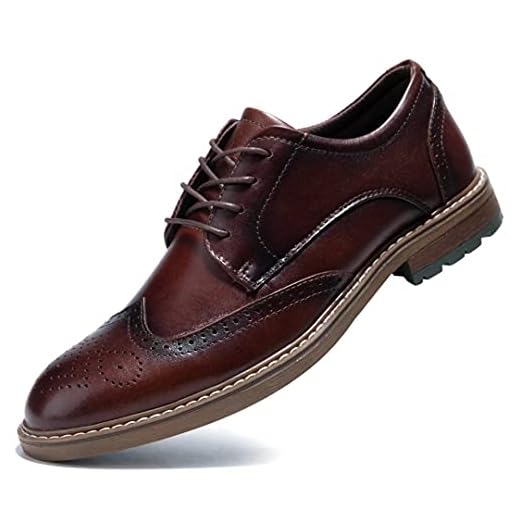Sapato social masculino Oxford, bico liso, couro genuíno, Marrom-escuro (333), 9.5