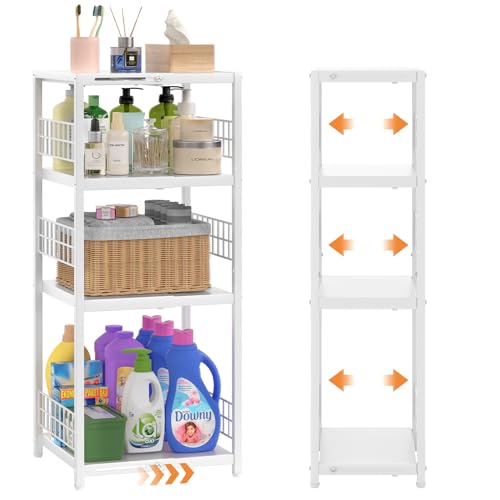 4 Tier Expandable Slim Storage Shelf, Metal Shelving Unit for