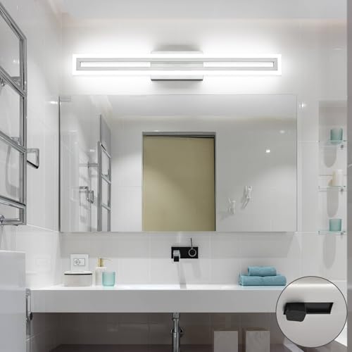 Image of SOLFART Bathroom Lighting Fixtures Over Mirror 32 Inch Brushed Nickel Led Vanity Light 5 Color Adjustable 5CCT