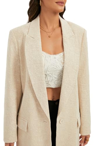 TRNY Womens Long Blazer - Linen Blazer Jackets with Textured Jacquard Long Sleeves Peak Lapel Suit for Work Casual Office2