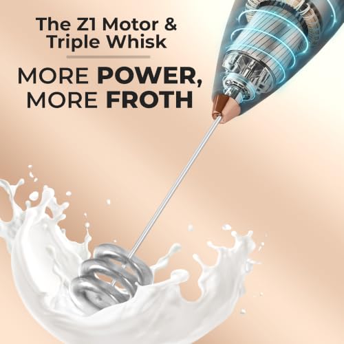 Image of Zulay Kitchen Powerful Milk Frother Wand With Duracell Batteries - Ultra Fast Handheld Drink Mixer - Electric Whisk Foam Maker for Coffee, Lattes, Cappuccino & Matcha - Triple Whisk - Luster Copper