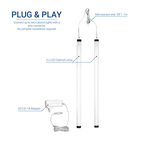 Hyperikon Under Cabinet LED Lighting, 20 Inch 5W, Dimmable Under Counter LED Bar, 4000K Daylight, Touch Sensor, 2 Pack