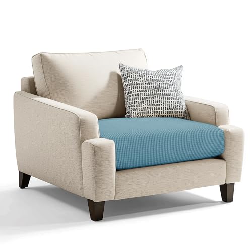 Image of CHUN YI Stretch Couch Cushion Cover, Fitted Loveseat Sofa Chair Seat Slipcover Furniture Protector, Checks Spandex Jacquard Fabric(Small,Smoky Blue)