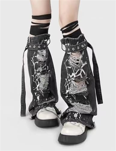 Image of HeiBai Xiong Punk Leg Warmers Women Hippie Gothic Y2k Harajuku Goth