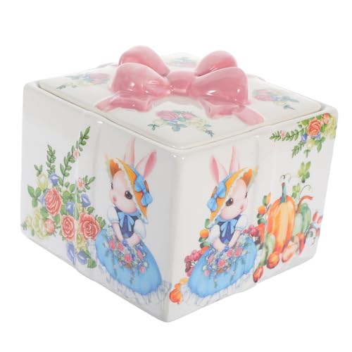 LIGIGWASH Caja de para Almacenamiento de Dulces con Diseño de Conejo de Pascua Tarro Grande con Tapa para Snacks y Joyas Recipiente Decorativo Fácil de Limpiar y Fresco