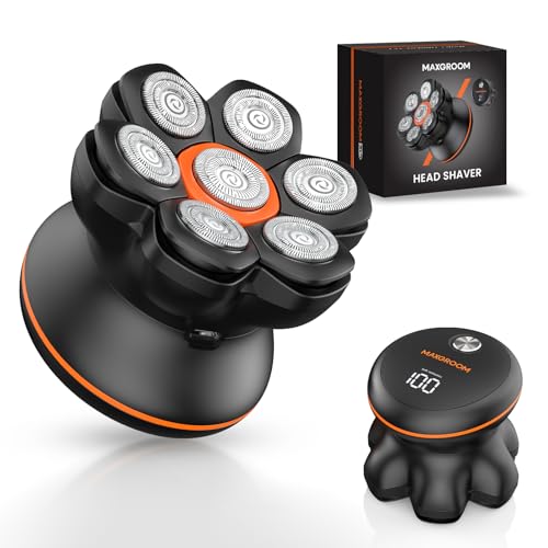 MAXGROOM® Head Shaver for Bald Men, Waterproof Electric Razor with 7D Floating Heads, Close Smooth Shave, Magnetic Detachable Blades, Long Battery Life, Dual-Speed Power, Wet/Dry Shave, Gifts for Men