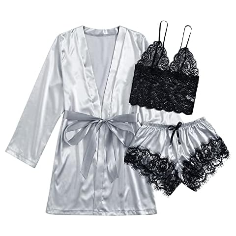 Womens Pyjamas Womens Pyjamas Set Shorts Women pjs Set Womens Pyjamas Set Winter Black Fleece Pyjama Bottoms Women Womens Pyjamas Set 3 Piece Loungewear Sets for Women Womens Lingerie Set Grey XXL Cover