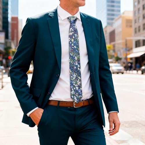 Image of Barry.Wang 100% Cotton Floral Ties for Men 63 inch Extra Long Necktie Clip | Fashion Cotton Printed Neckties,Wildflower 2.76 inch Ties Skinny,Gift Box,Groomsmen Wedding Engagement Graduation