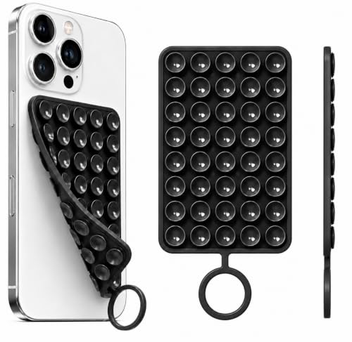 Image of DIZORO Double Sided Suction Phone Sticker,Silicone Grip Suction Phone Case Sticker,Sticky Phone Mount, Reusable Anti-Slip Strong Suction Grip Holder for Selfies & Videos(Pack of 2)(Black,Transparent)