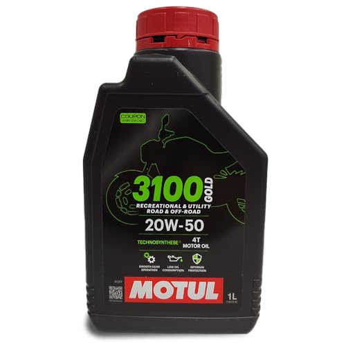 Motul 3100 4T Gold 20W-50 Technosynthese Semi-Synthetic Engine Oil for Bikes | API SM | High Performance Protection, Smooth Gear Shifting & Reliable P