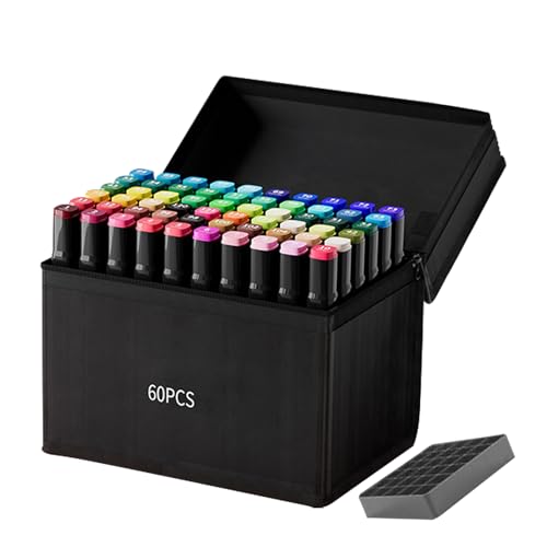 Genérico Rotuladores Artísticos | Set De 60 Colores Con Punta Chisel Y Fina | Rotuladores de Acuarela y Punta Biselada para Niños y Niñas: Materiales de Arte a Base de Aceite